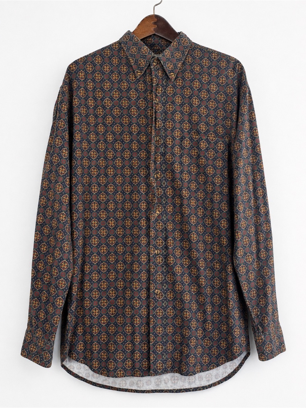 Vintage 90s Bugle Boy Medallion Print Cotton Button Down Shirt Large